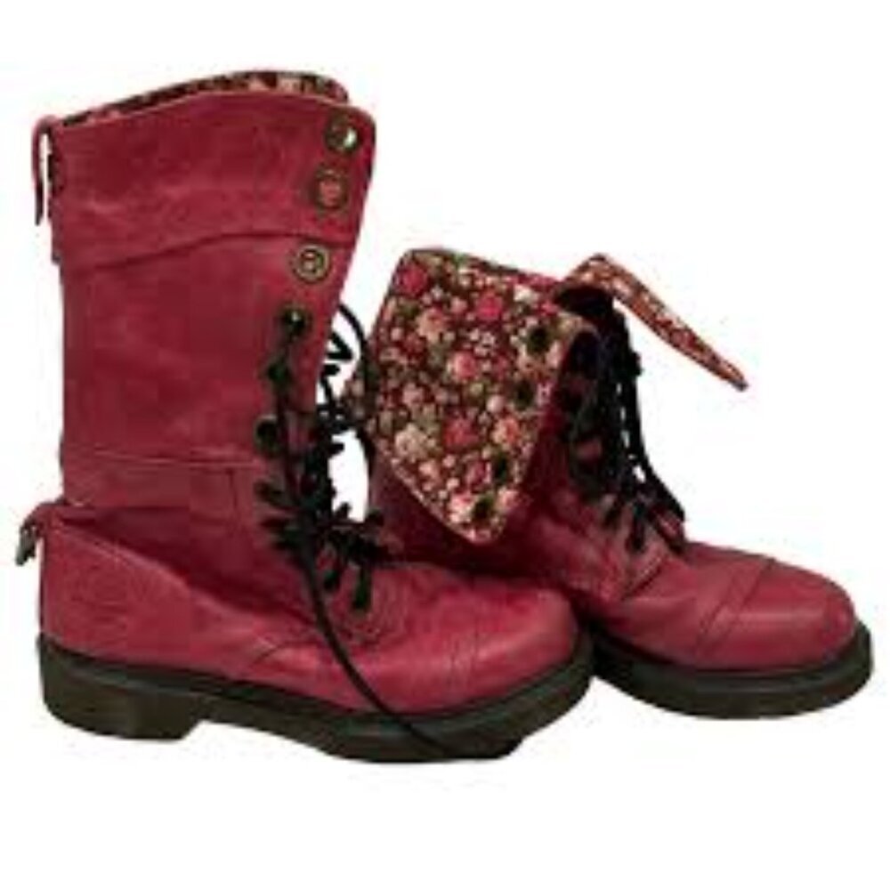 Dr. Martens Women's Triumph 1914 W Eye Cherry Red Floral Fold Over US 8.5 RARE - Picture 10 of 11